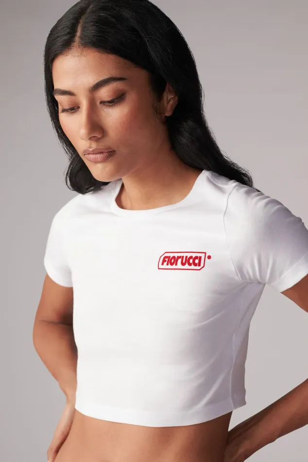 Women Fiorucci TShirts and Tops Logo Baby TShirt White Women Fiorucci TShirts and Tops Logo Baby TShirt White