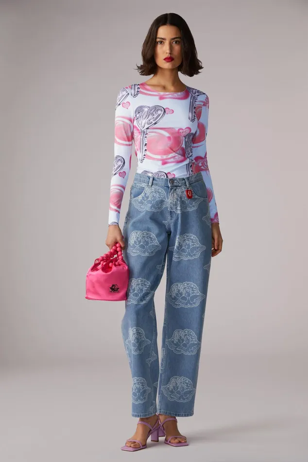 Women Fiorucci TShirts and Tops Love Is Key Long Sleeve Top Blue