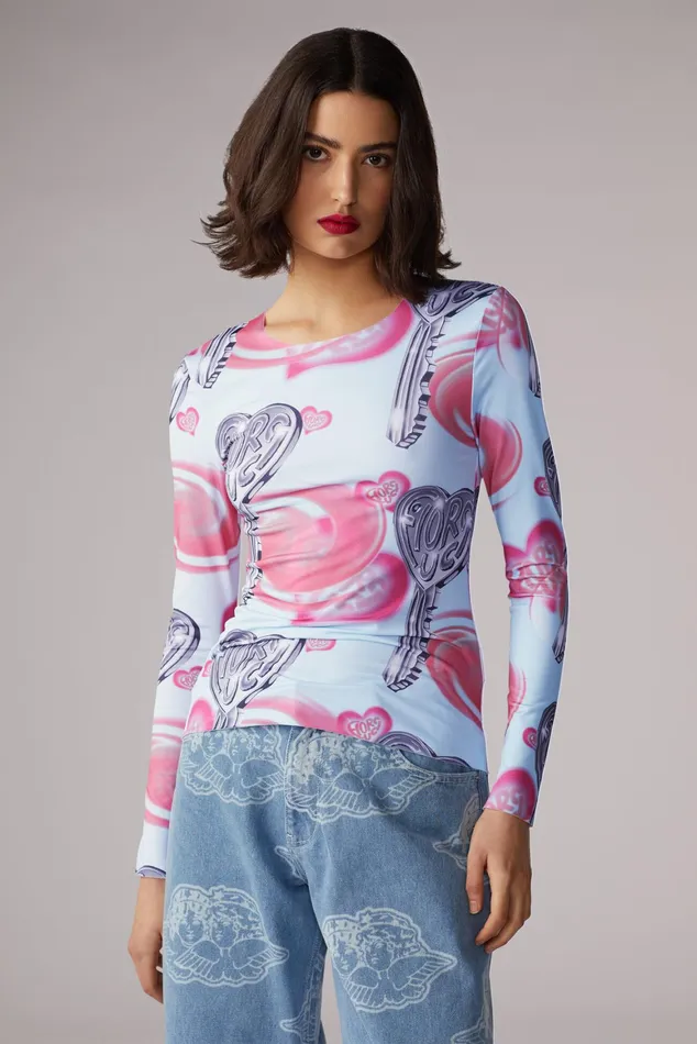 Women Fiorucci TShirts and Tops Love Is Key Long Sleeve Top Blue Women Fiorucci TShirts and Tops Love Is Key Long Sleeve Top Blue