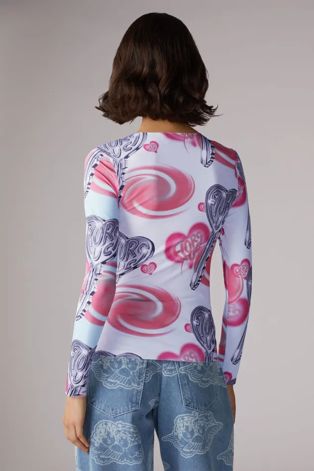 Women Fiorucci TShirts and Tops Love Is Key Long Sleeve Top Blue Women Fiorucci TShirts and Tops Love Is Key Long Sleeve Top Blue