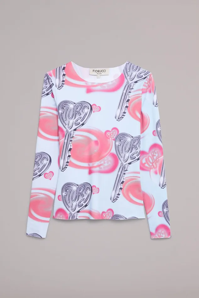 Women Fiorucci TShirts and Tops Love Is Key Long Sleeve Top Blue Women Fiorucci TShirts and Tops Love Is Key Long Sleeve Top Blue