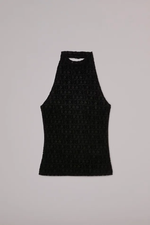 Women Fiorucci TShirts and Tops Monogram Logo Halter Neck Top Black Women Fiorucci TShirts and Tops Monogram Logo Halter Neck Top Black