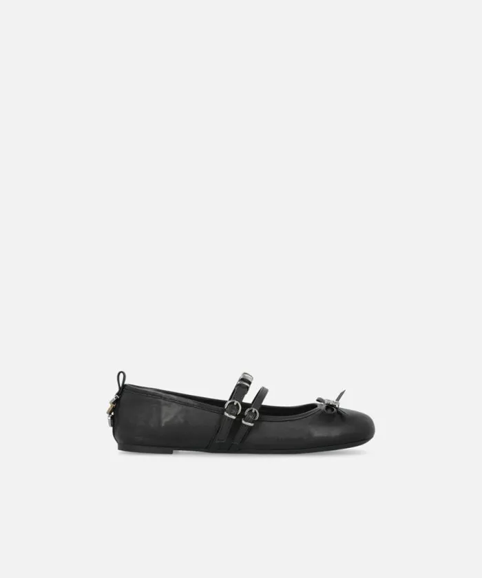 Women Flats Pinko Nappa Leather Ballet Flats With Straps And Bow Limo Black