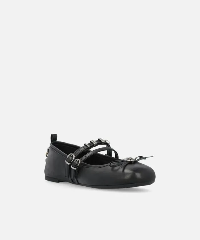 Women Flats Pinko Nappa Leather Ballet Flats With Straps And Bow Limo Black Women Flats Pinko Nappa Leather Ballet Flats With Straps And Bow Limo Black