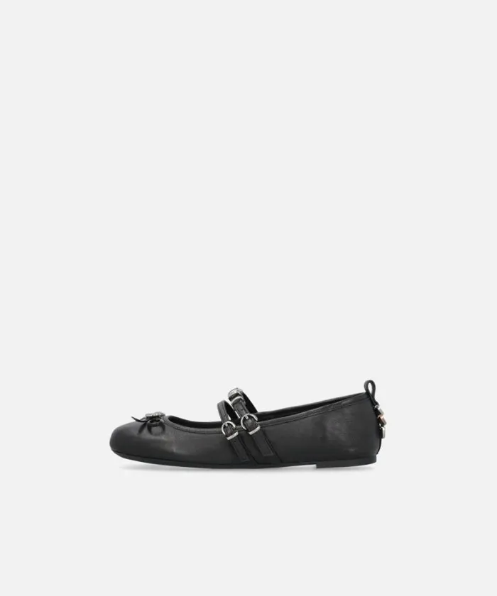 Women Flats Pinko Nappa Leather Ballet Flats With Straps And Bow Limo Black Women Flats Pinko Nappa Leather Ballet Flats With Straps And Bow Limo Black