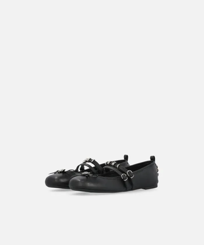 Women Flats Pinko Nappa Leather Ballet Flats With Straps And Bow Limo Black Women Flats Pinko Nappa Leather Ballet Flats With Straps And Bow Limo Black
