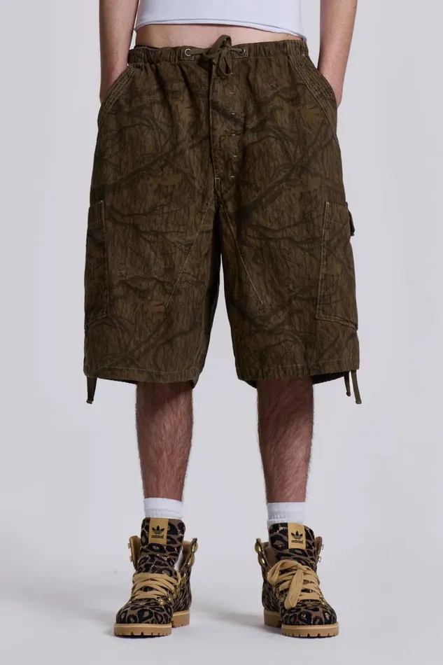 Women Forest Camo Parachute Shorts Jaded London Parachute Pants