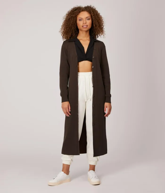 Women Franek Long Sleeve Button Front Longline Cardigan Brown Matt and Nat Knitwear
