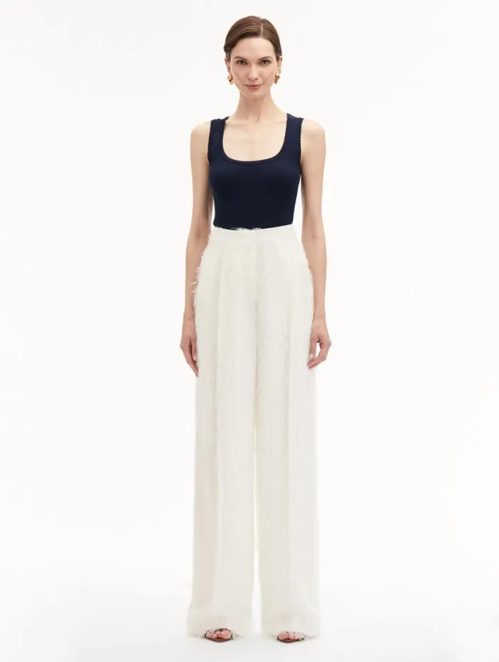 Women Fringe Fil Coup Wide Leg Pant Ivory Oscar De La Renta Pants and Skirts Women Fringe Fil Coup Wide Leg Pant Ivory Oscar De La Renta Pants and Skirts