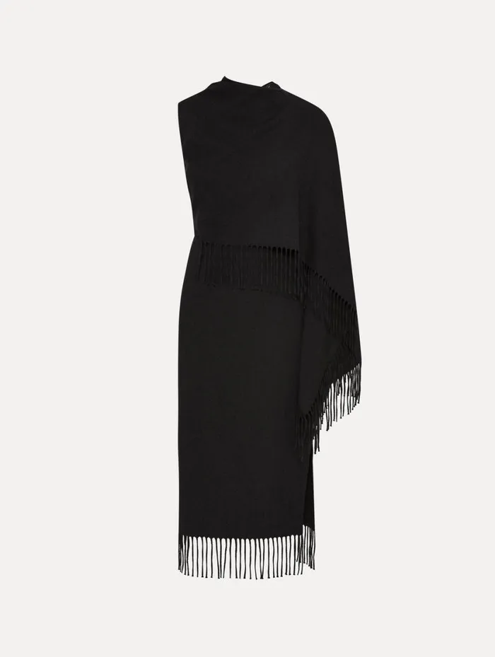 Women Fringed Cape Midi Dress Anthracite Oscar De La Renta Dresses