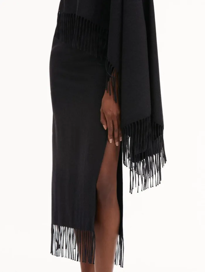 Women Fringed Cape Midi Dress Anthracite Oscar De La Renta Dresses Women Fringed Cape Midi Dress Anthracite Oscar De La Renta Dresses