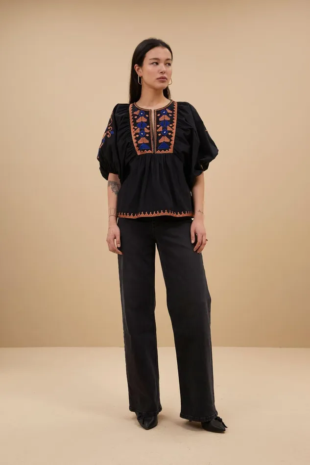 Women Gabie Embroidery Blouse Jet Black Bybar Blouses Women Gabie Embroidery Blouse Jet Black Bybar Blouses