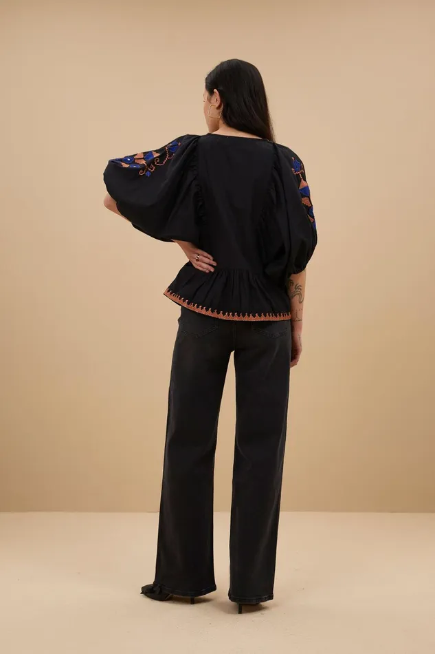 Women Gabie Embroidery Blouse Jet Black Bybar Blouses Women Gabie Embroidery Blouse Jet Black Bybar Blouses