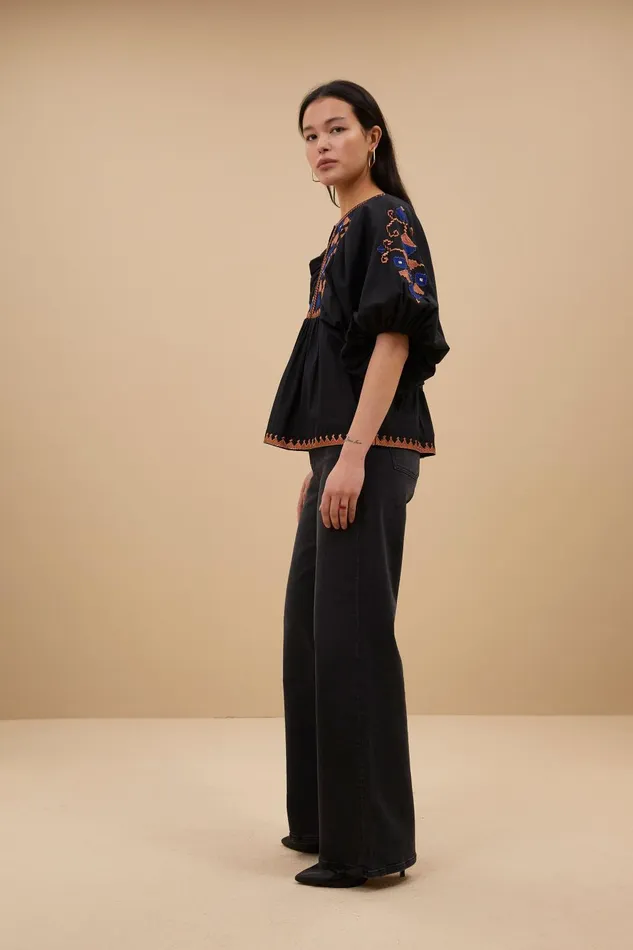Women Gabie Embroidery Blouse Jet Black Bybar Blouses Women Gabie Embroidery Blouse Jet Black Bybar Blouses