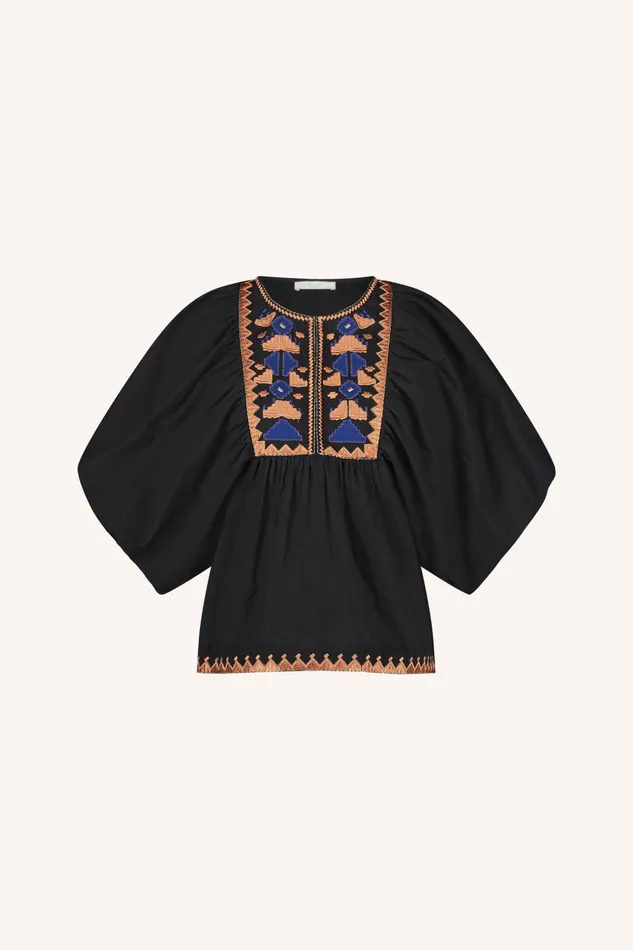 Women Gabie Embroidery Blouse Jet Black Bybar Blouses Women Gabie Embroidery Blouse Jet Black Bybar Blouses