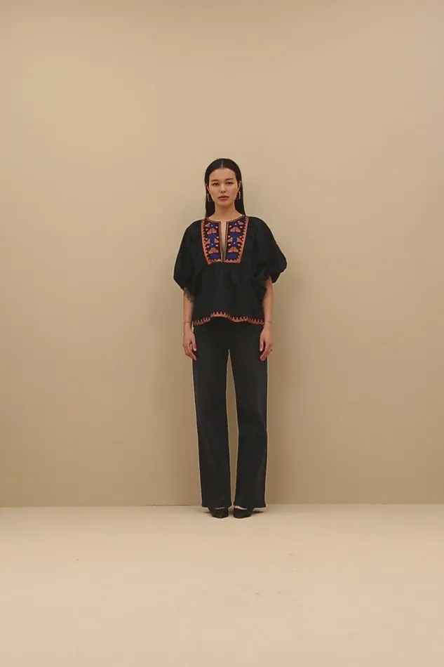 Women Gabie Embroidery Blouse Jet Black Bybar Blouses Women Gabie Embroidery Blouse Jet Black Bybar Blouses