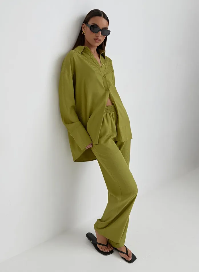 Women Green Jacquard Satin Print Trouser Mimi 4th and Reckless Pants