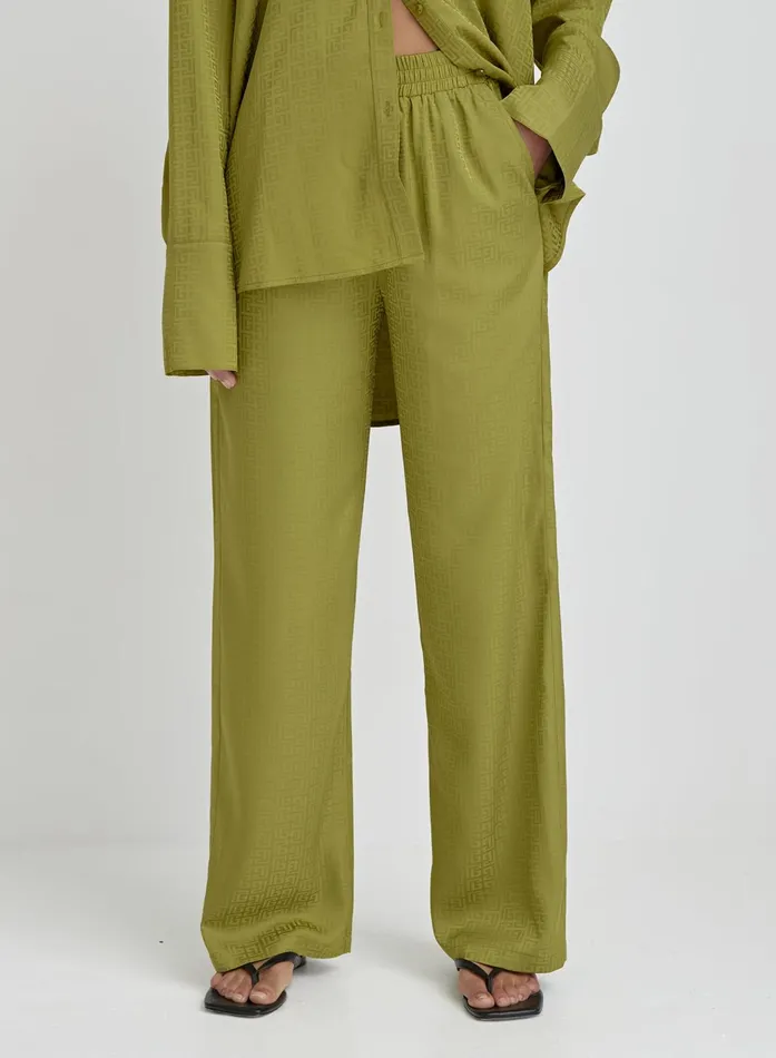 Women Green Jacquard Satin Print Trouser Mimi 4th and Reckless Pants