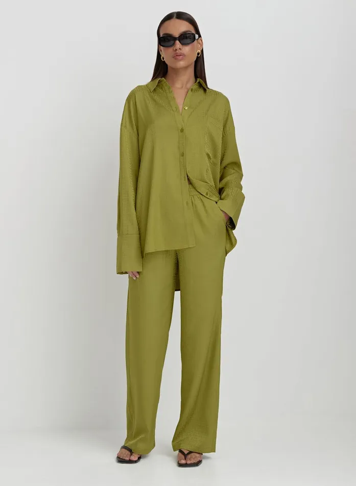 Women Green Jacquard Satin Print Trouser Mimi 4th and Reckless Pants