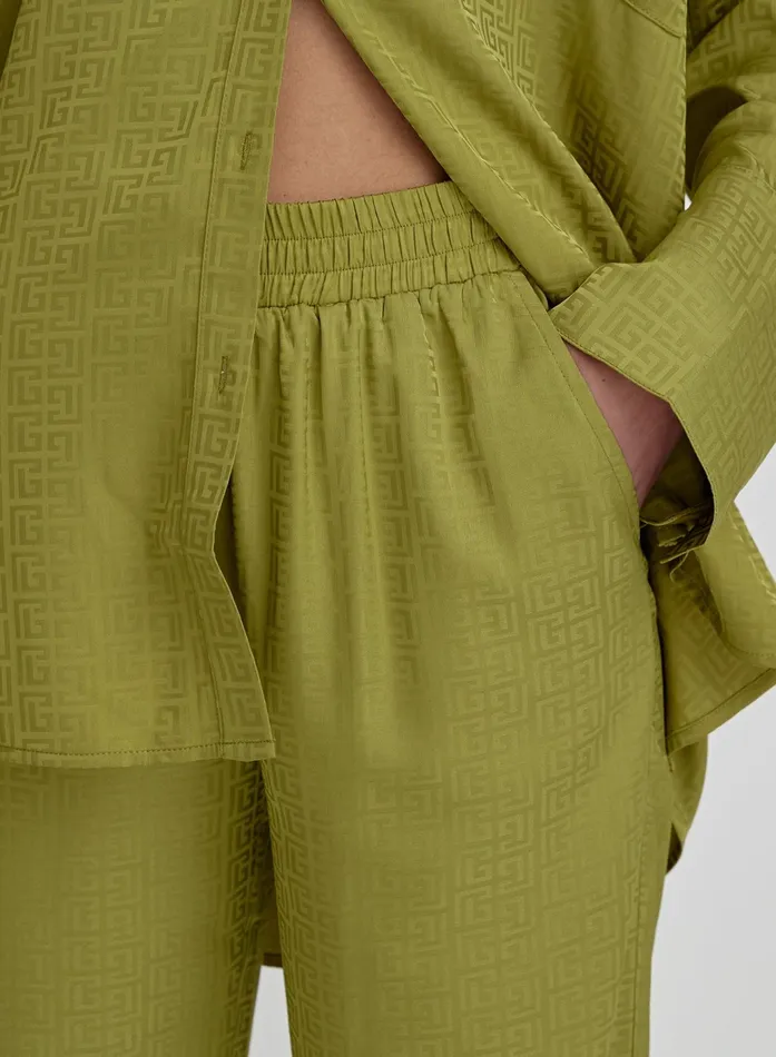 Women Green Jacquard Satin Print Trouser Mimi 4th and Reckless Pants