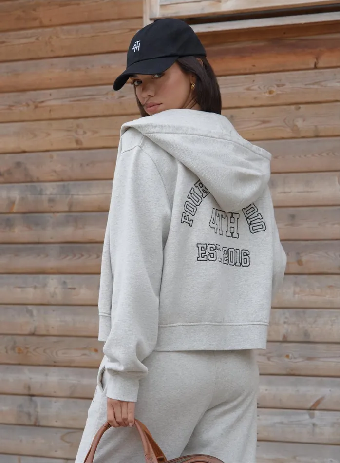 Women Grey Fourth Studio Cropped Zip Hoodie Carey 4th and Reckless Hoodies and Sweatshirts