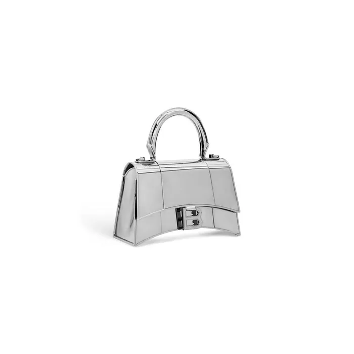 Women Handbags Balenciaga Hourglass Metal Xs Handbag In Silver