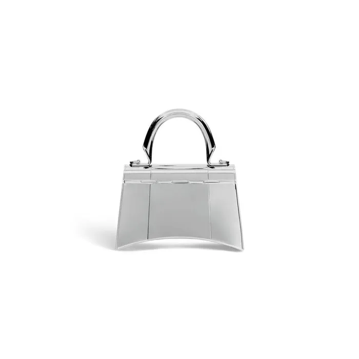 Women Handbags Balenciaga Hourglass Metal Xs Handbag In Silver