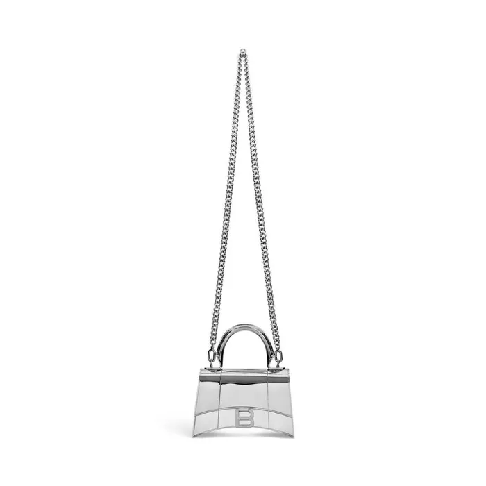 Women Handbags Balenciaga Hourglass Metal Xs Handbag In Silver