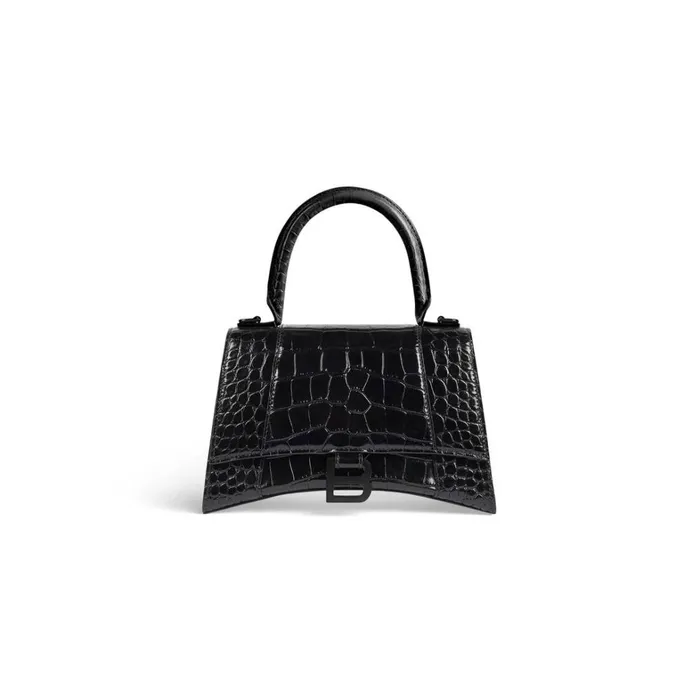 Women Handbags Balenciaga Hourglass Small Handbag Crocodile Embossed In Black