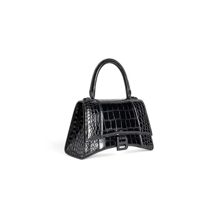 Women Handbags Balenciaga Hourglass Small Handbag Crocodile Embossed In Black