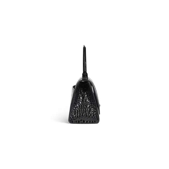 Women Handbags Balenciaga Hourglass Small Handbag Crocodile Embossed In Black