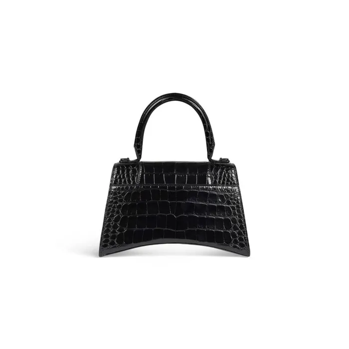 Women Handbags Balenciaga Hourglass Small Handbag Crocodile Embossed In Black