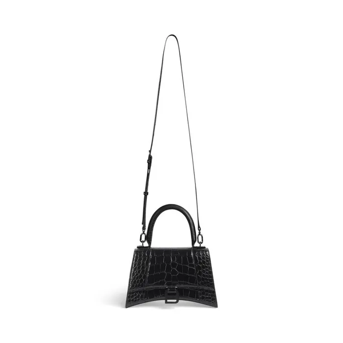 Women Handbags Balenciaga Hourglass Small Handbag Crocodile Embossed In Black