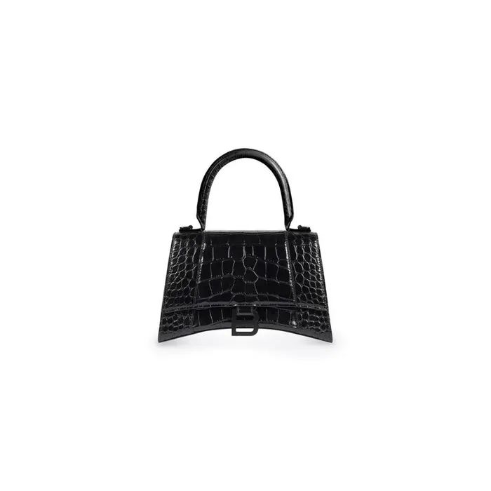 Women Handbags Balenciaga Hourglass Xs Handbag Crocodile Embossed In Black
