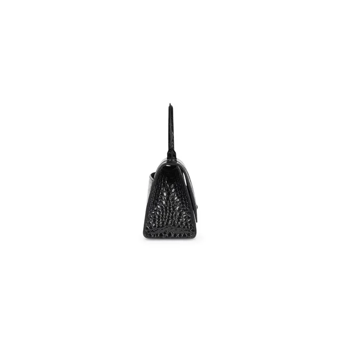 Women Handbags Balenciaga Hourglass Xs Handbag Crocodile Embossed In Black