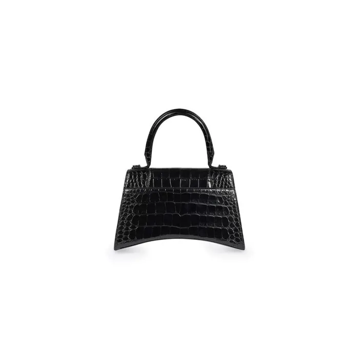 Women Handbags Balenciaga Hourglass Xs Handbag Crocodile Embossed In Black