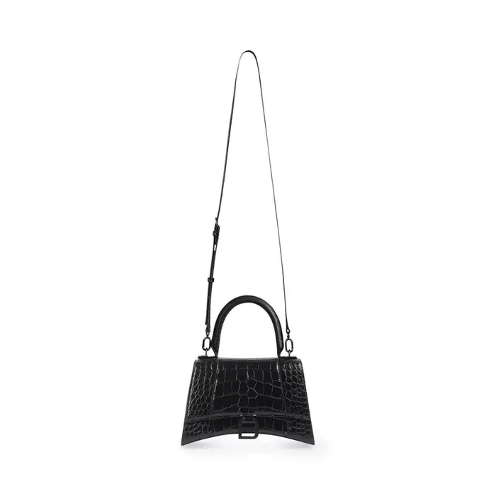 Women Handbags Balenciaga Hourglass Xs Handbag Crocodile Embossed In Black