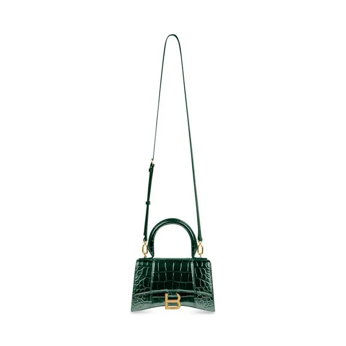 Women Handbags Balenciaga Hourglass Xs Handbag Crocodile Embossed In Forest Green