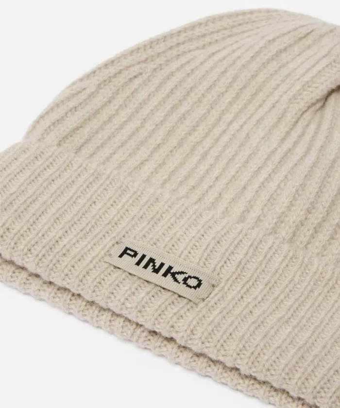 Women Hats Pinko Ribbed Wool Hat With Logo Beige 8211 Mole Grey Women Hats Pinko Ribbed Wool Hat With Logo Beige 8211 Mole Grey
