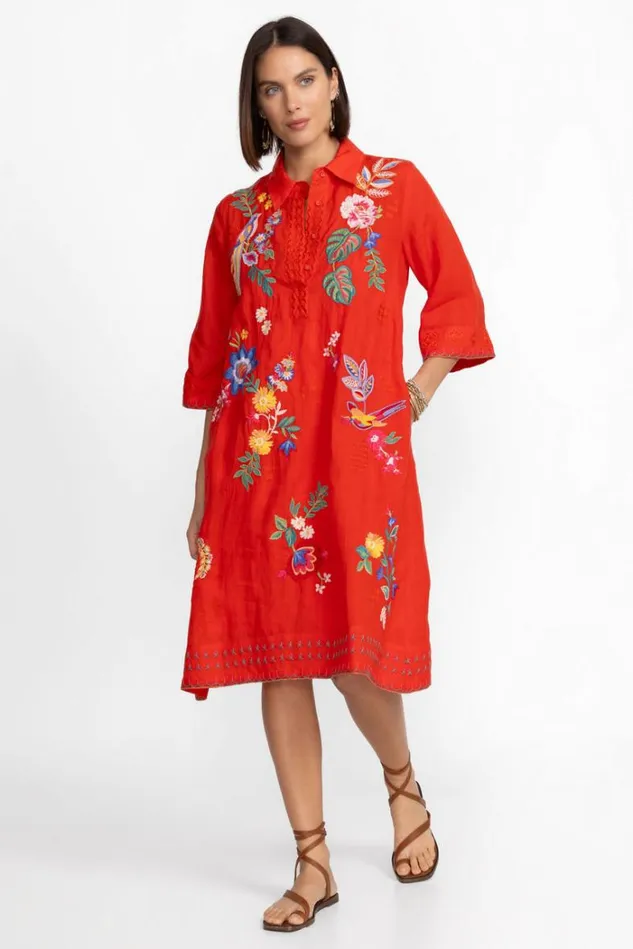 Women HENLEY KIMONO SLEEVE DRESS Fiery Red Johnny Was Dresses