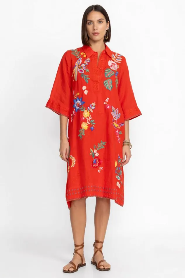 Women HENLEY KIMONO SLEEVE DRESS Fiery Red Johnny Was Dresses Women HENLEY KIMONO SLEEVE DRESS Fiery Red Johnny Was Dresses