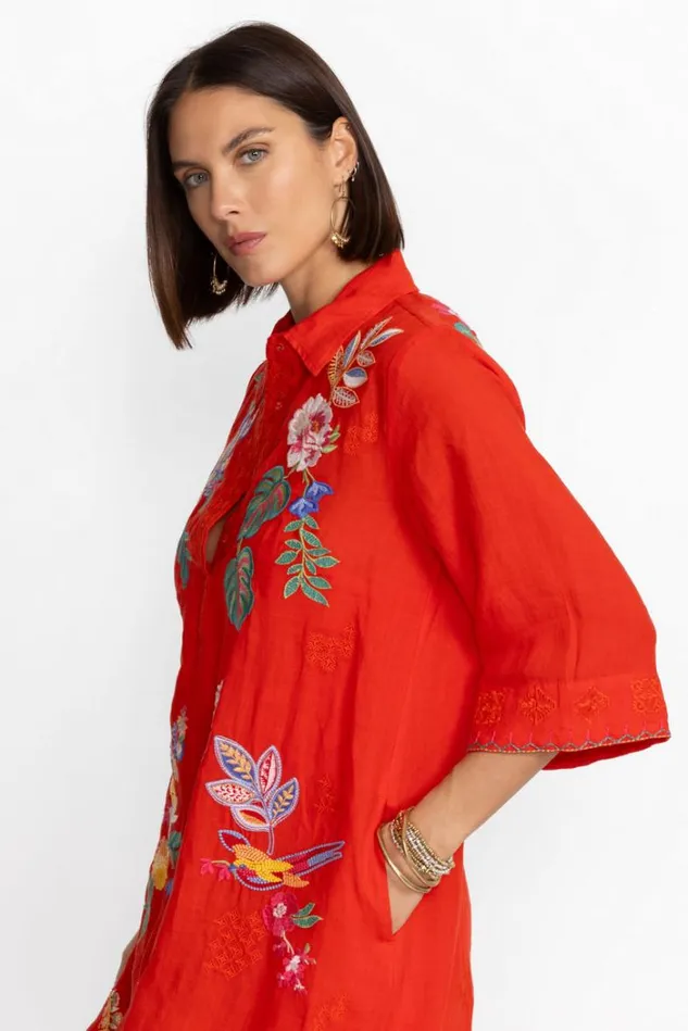 Women HENLEY KIMONO SLEEVE DRESS Fiery Red Johnny Was Dresses Women HENLEY KIMONO SLEEVE DRESS Fiery Red Johnny Was Dresses