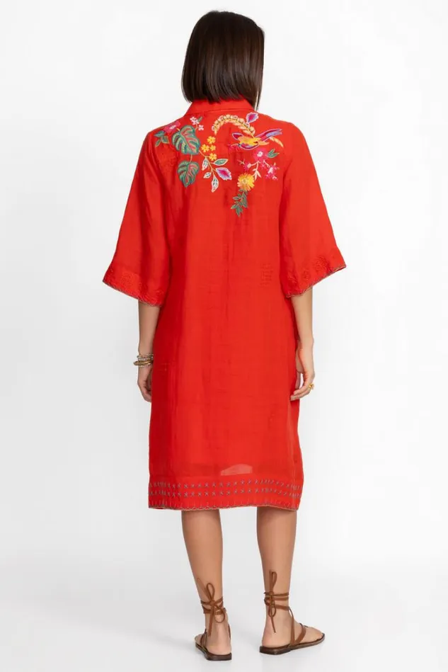 Women HENLEY KIMONO SLEEVE DRESS Fiery Red Johnny Was Dresses Women HENLEY KIMONO SLEEVE DRESS Fiery Red Johnny Was Dresses