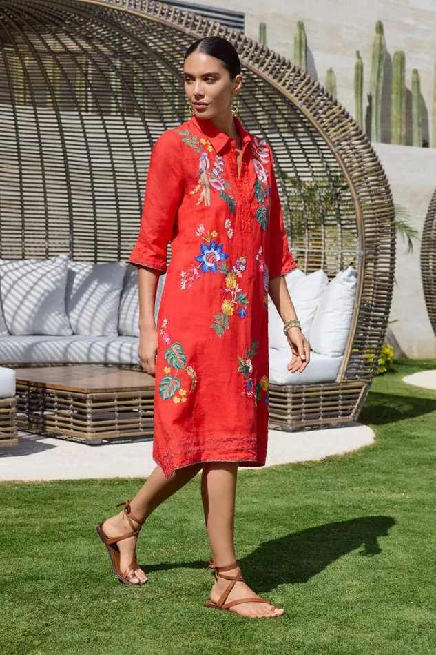 Women HENLEY KIMONO SLEEVE DRESS Fiery Red Johnny Was Dresses Women HENLEY KIMONO SLEEVE DRESS Fiery Red Johnny Was Dresses