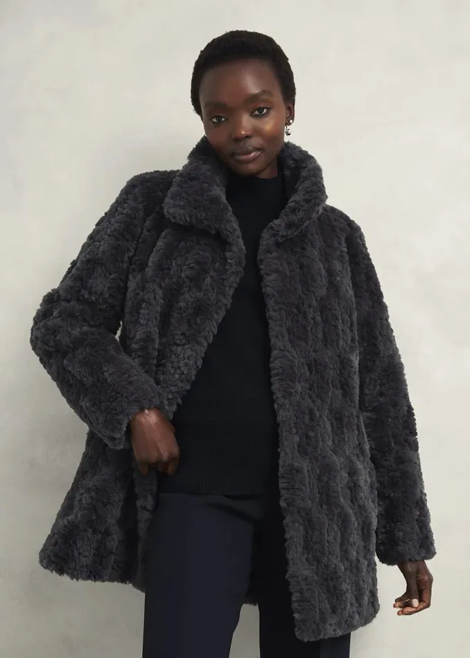 Women HOBBS Coats and Jackets Briony Faux Fur Coat Dark Charcoal