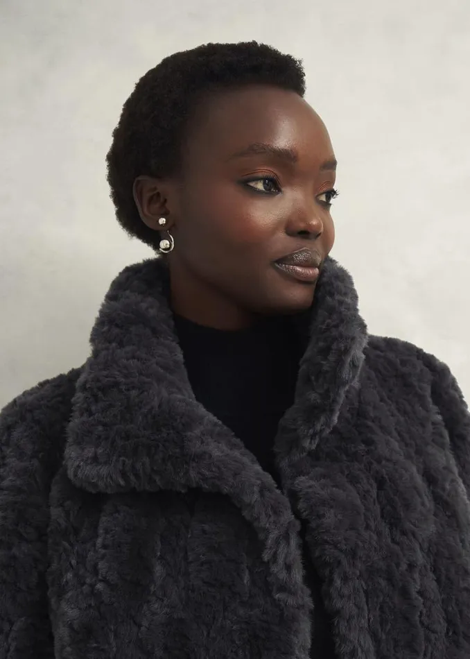 Women HOBBS Coats and Jackets Briony Faux Fur Coat Dark Charcoal