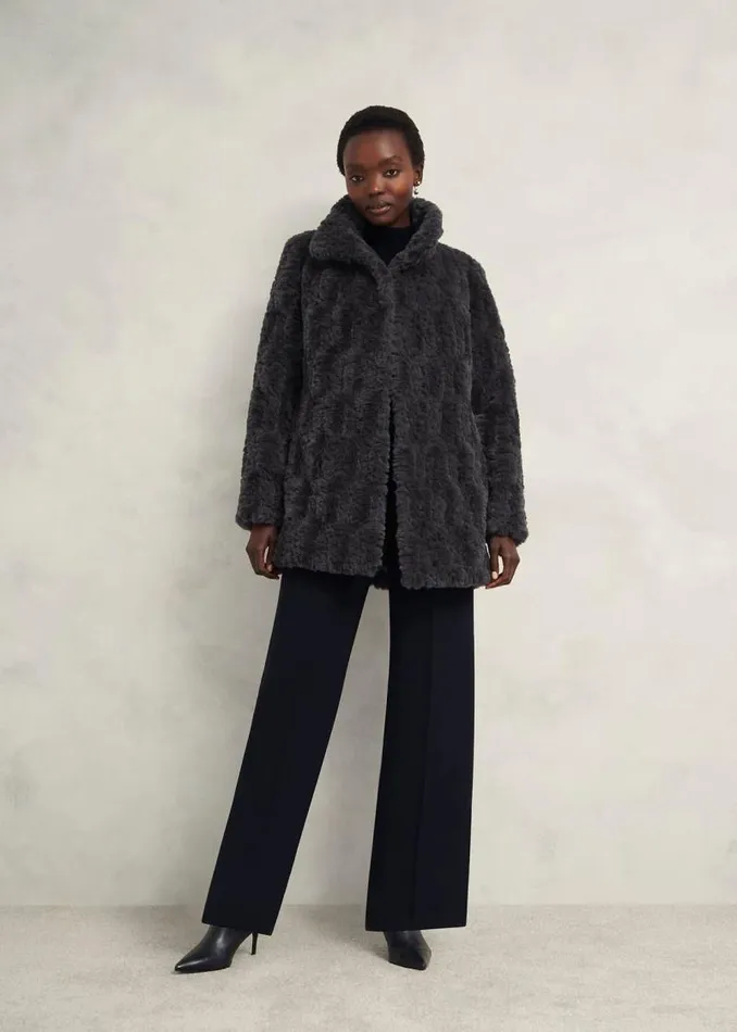 Women HOBBS Coats and Jackets Briony Faux Fur Coat Dark Charcoal