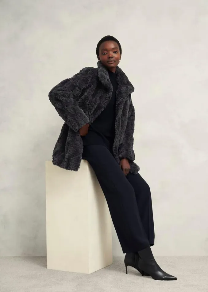 Women HOBBS Coats and Jackets Briony Faux Fur Coat Dark Charcoal