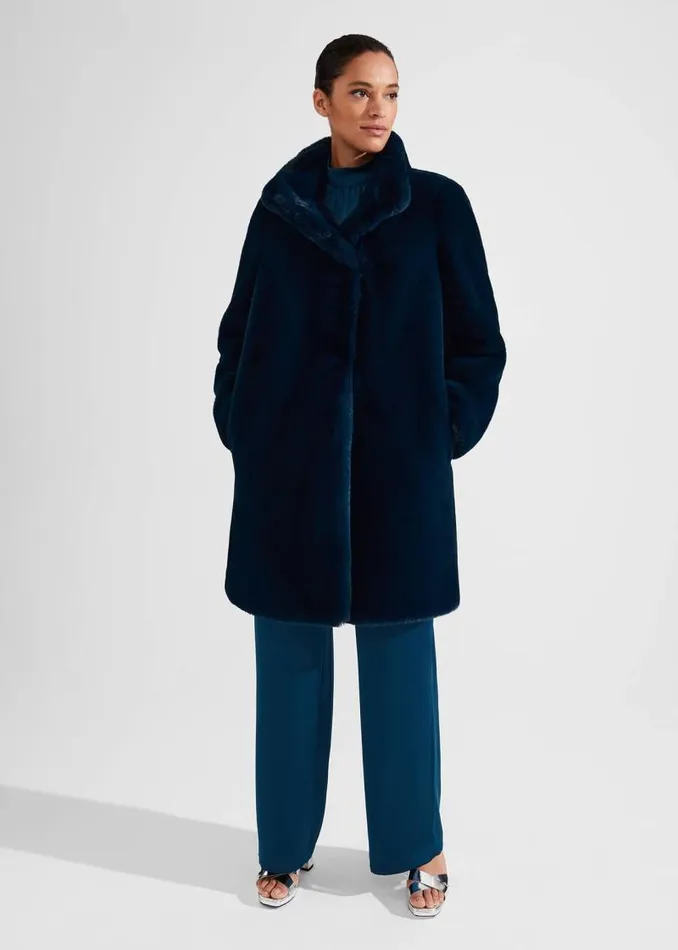 Women HOBBS Coats and Jackets Maddox Faux Fur Coat Steel Blue