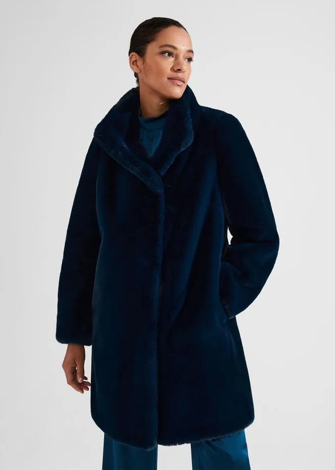 Women HOBBS Coats and Jackets Maddox Faux Fur Coat Steel Blue